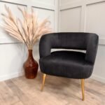 Black Velvet Accent Chair with Gold Legs